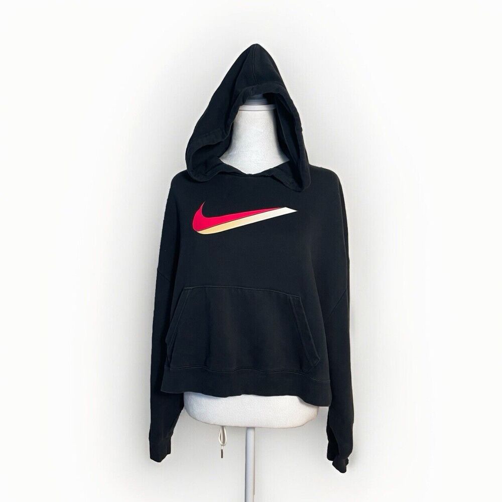 Nike Crop Top Womens Boxy Black Hoody Sweater Logo Sporty Comfy  Grunge Size  S